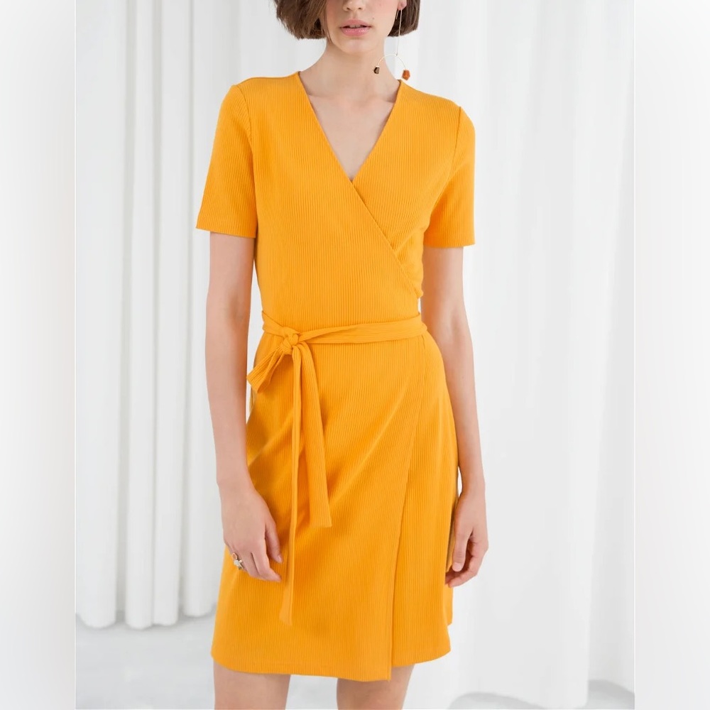 & other stories ribbed wrap dress; size 10